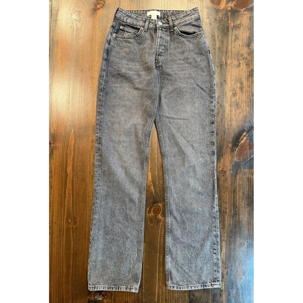 HM Women Black Acid Wash High Waisted Straight Leg Cotton Denim Jeans Size 4